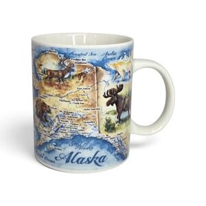 ACE USA Alaska Wildlife Map Coffee Mug Ceramic Souvenir Moose Eagle Orca Bear